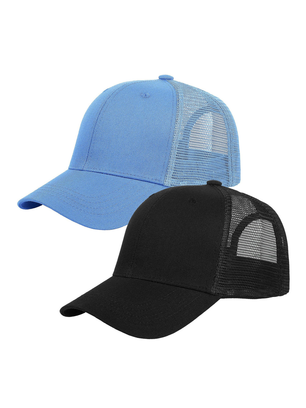Trucker Hat Baseball Cap Structured Plain | 2 Pack, Black, Sky Blue | Size OS